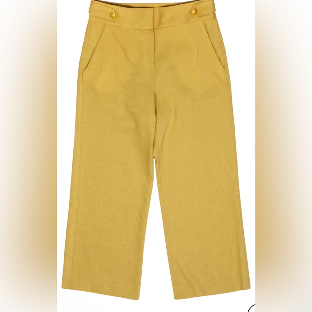 Veronica Beard Aubrie High Rise Wide Leg Linen Crop Pant Vintage Yellow 10